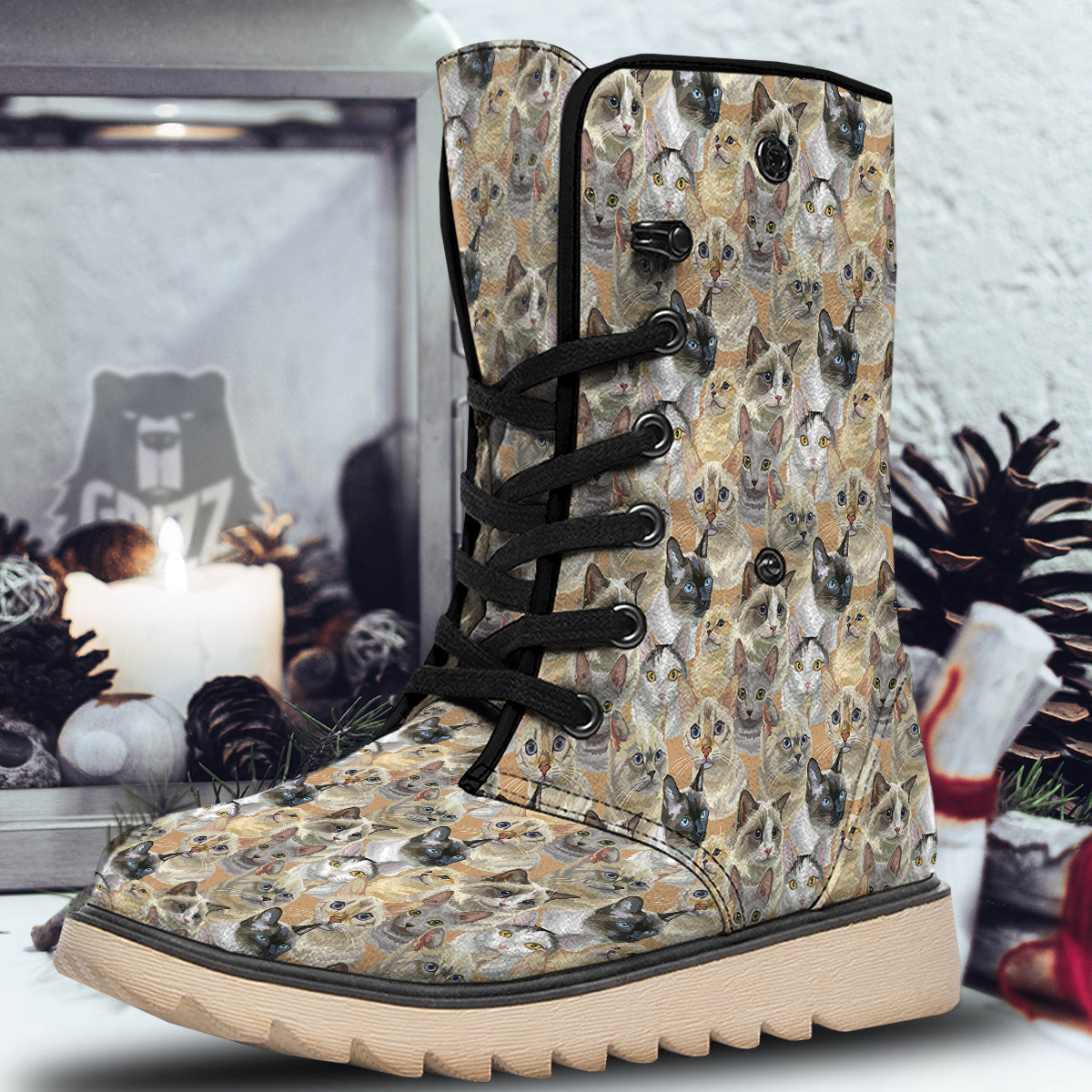 Cats Portrait Print Pattern Snow Boots-grizzshop