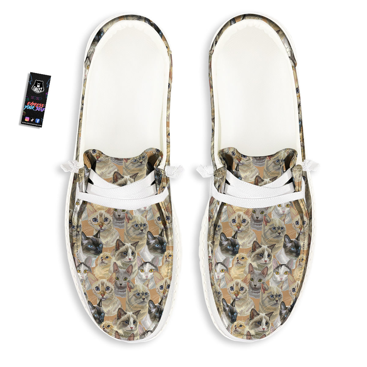 Cats Portrait Print Pattern White Loafers-grizzshop