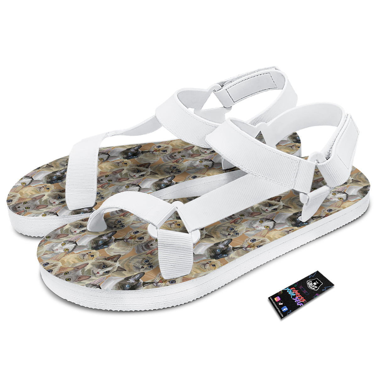 Cats Portrait Print Pattern White Open Toe Sandals-grizzshop