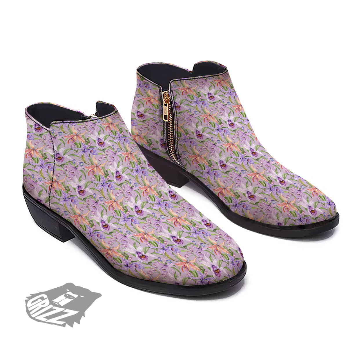 Cattleya Colorful Watercolor Print Ankle Boots-grizzshop