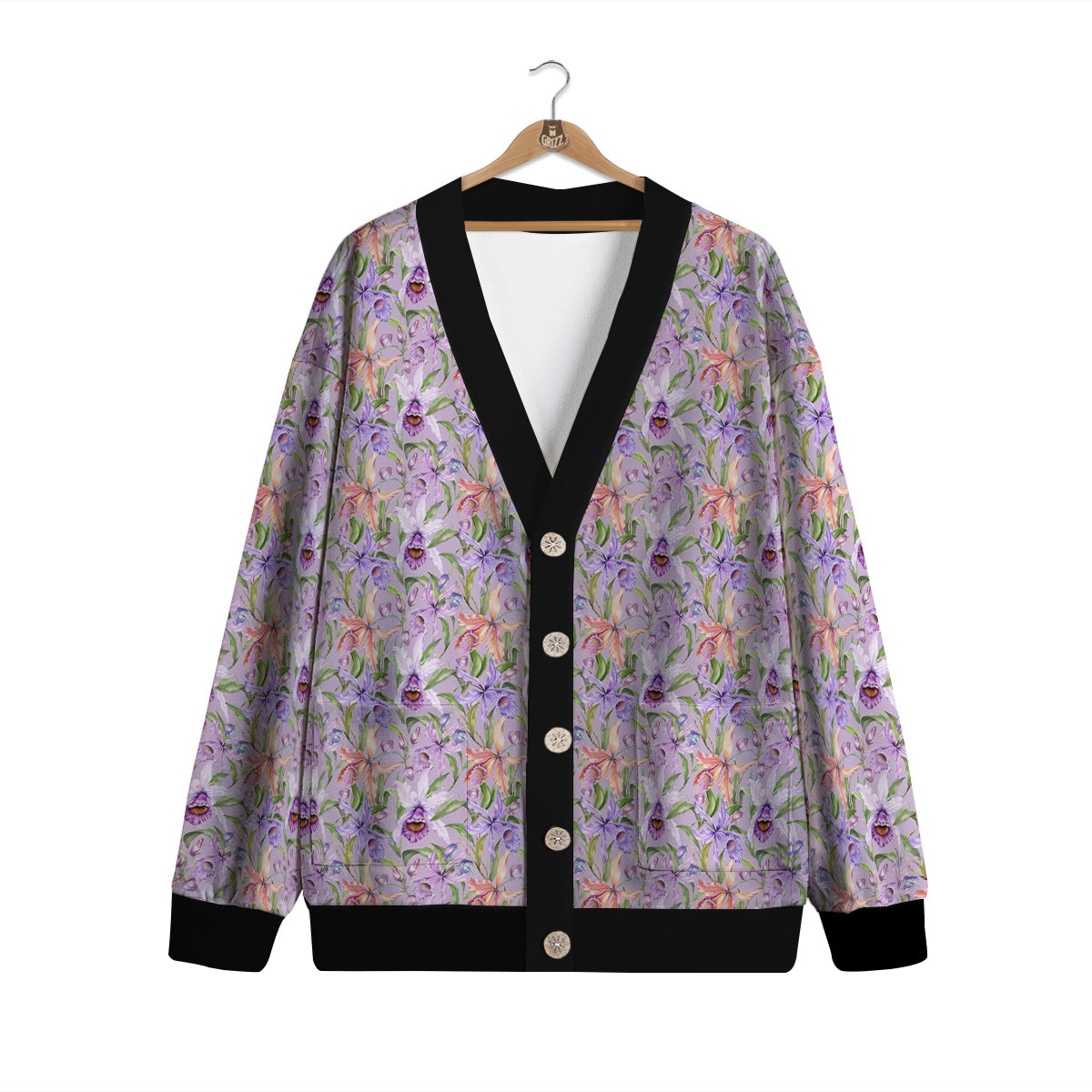 Cattleya Colorful Watercolor Print Cardigan-grizzshop