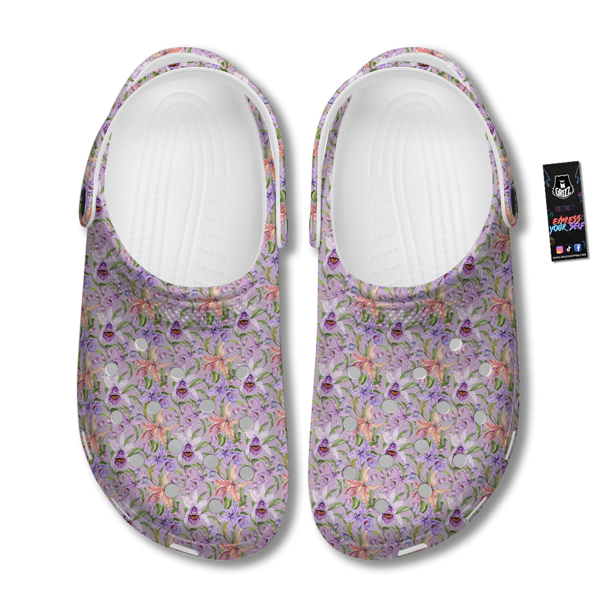 Cattleya Colorful Watercolor Print Clog-grizzshop