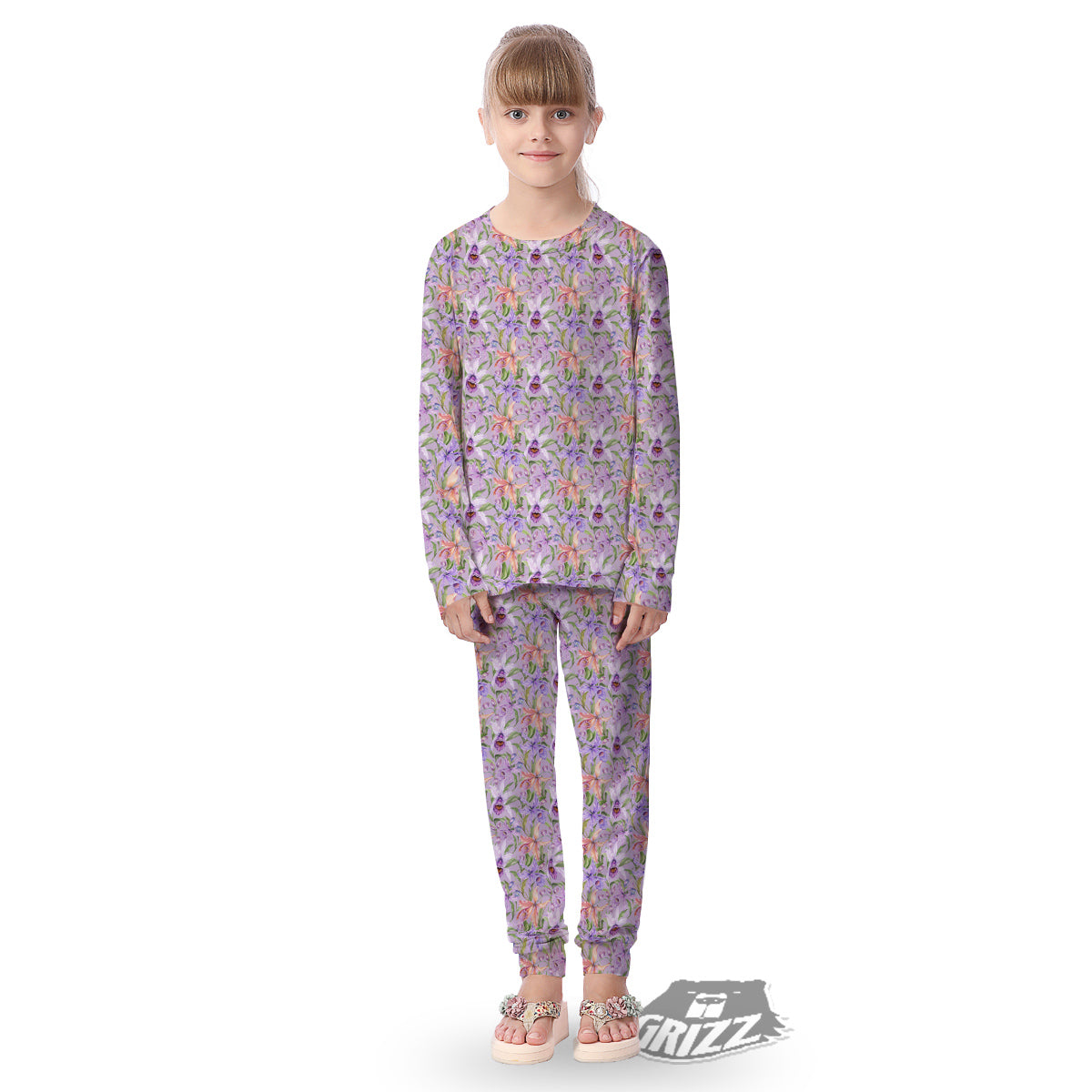 Cattleya Colorful Watercolor Print Kid's Pajamas-grizzshop