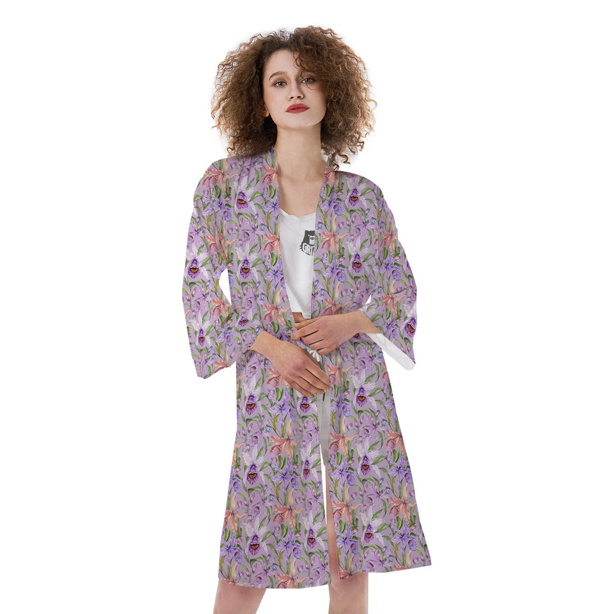 Cattleya Colorful Watercolor Print Kimono-grizzshop