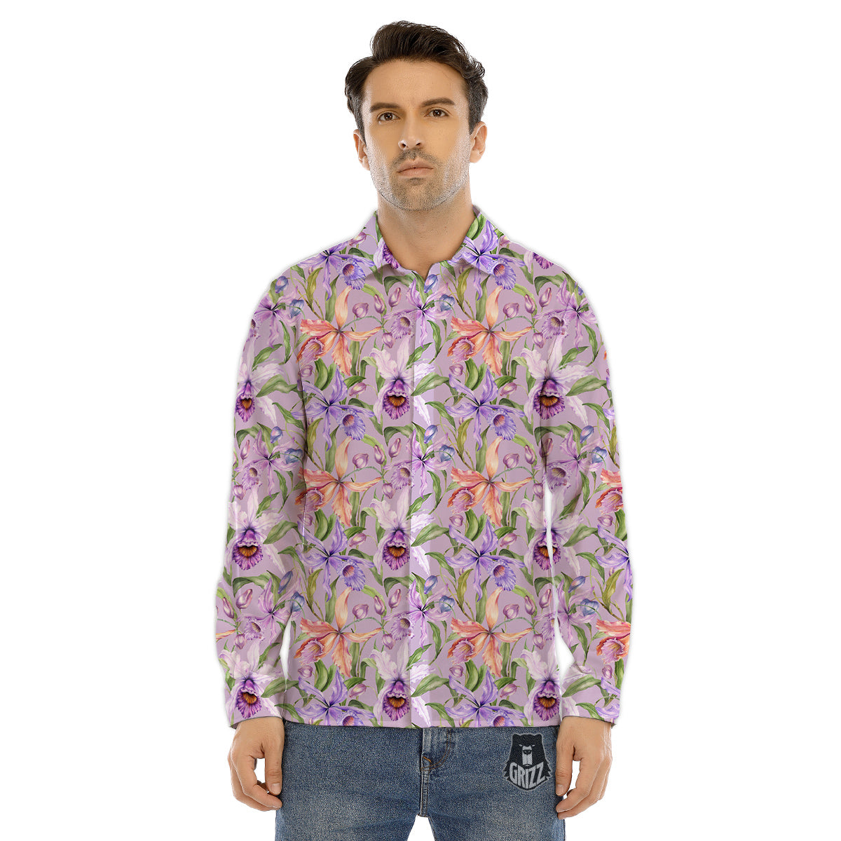 Cattleya Colorful Watercolor Print Men's Dress Shirts-grizzshop