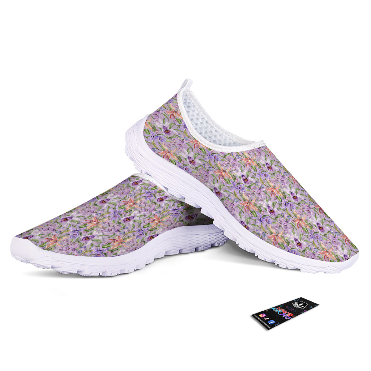Cattleya Colorful Watercolor Print Nurse Shoes-grizzshop