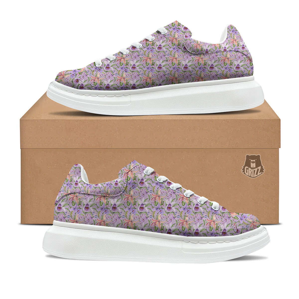 Cattleya Colorful Watercolor Print Platform Shoes-grizzshop