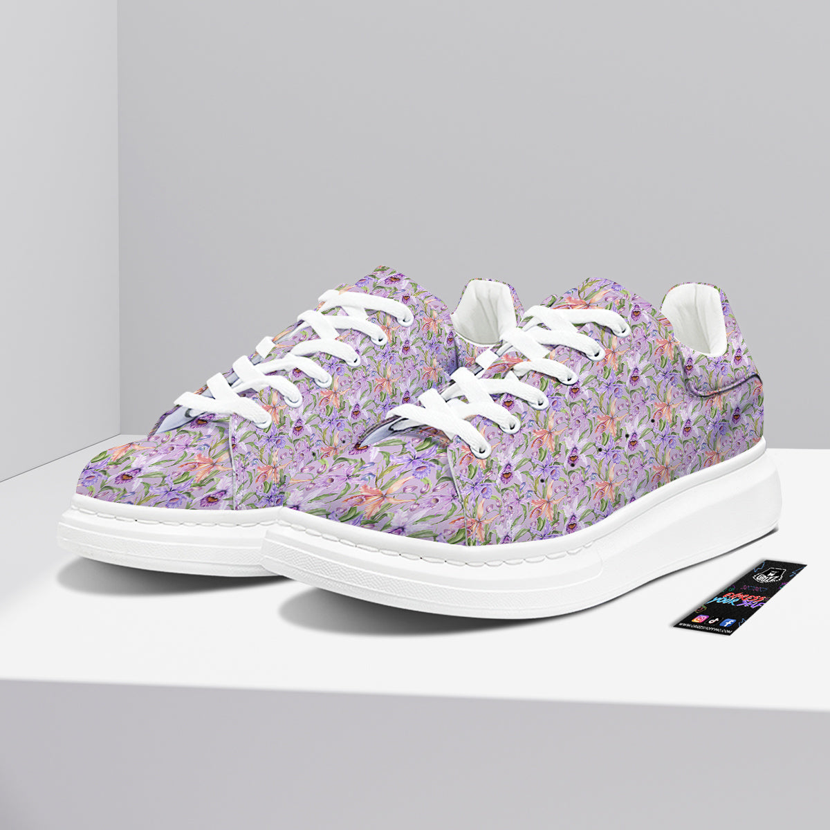 Cattleya Colorful Watercolor Print Platform Shoes-grizzshop