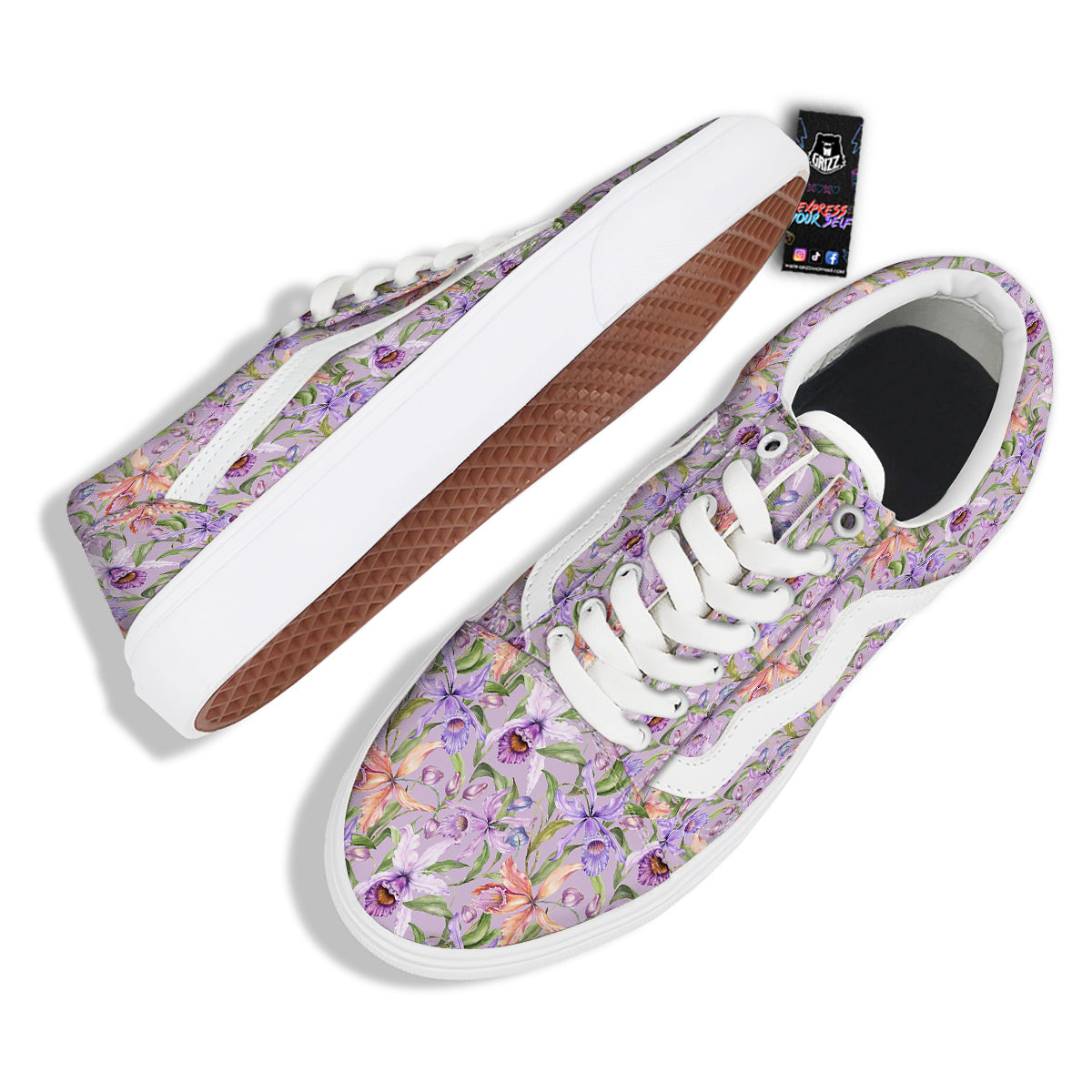 Cattleya Colorful Watercolor Print Skate Shoes-grizzshop