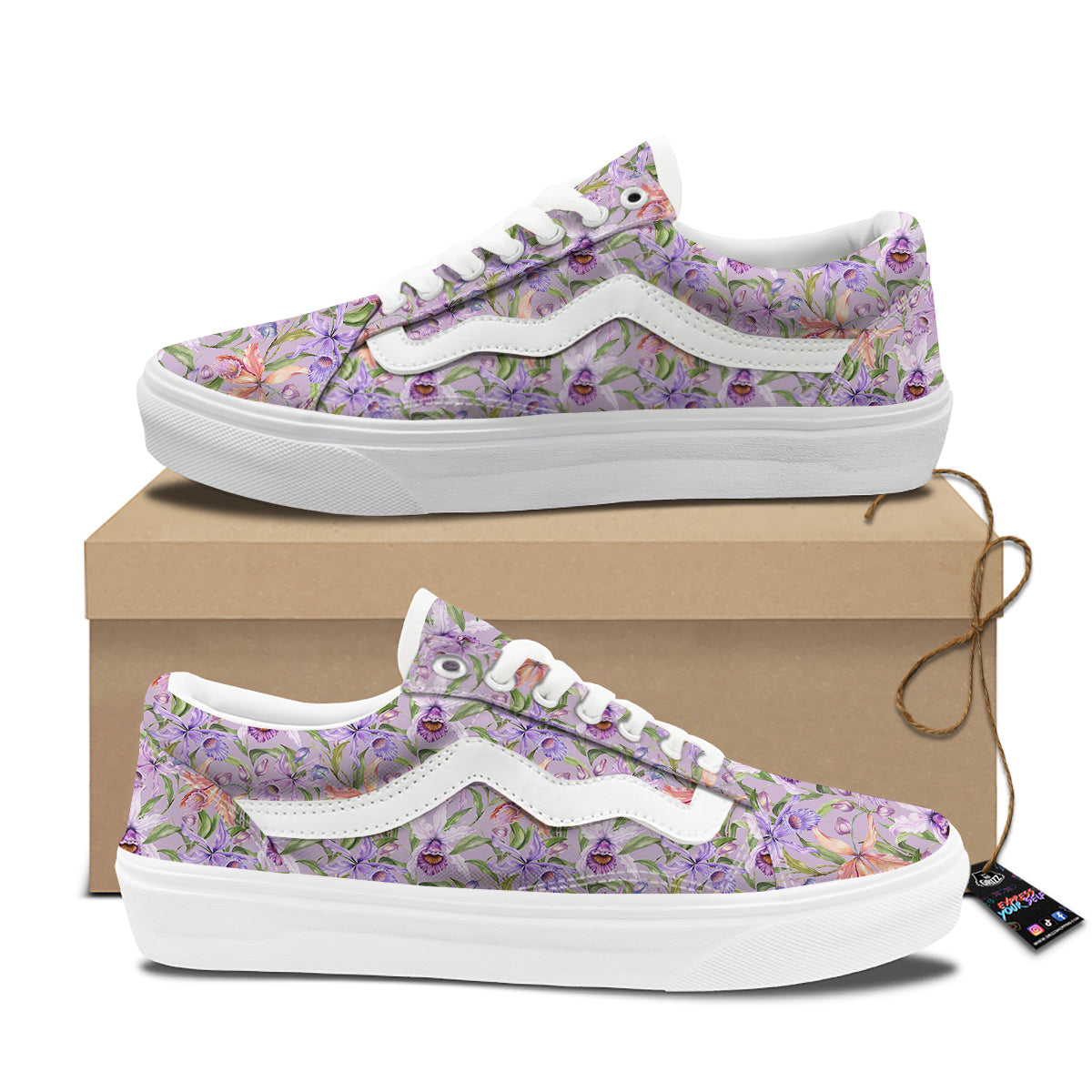 Cattleya Colorful Watercolor Print Skate Shoes-grizzshop