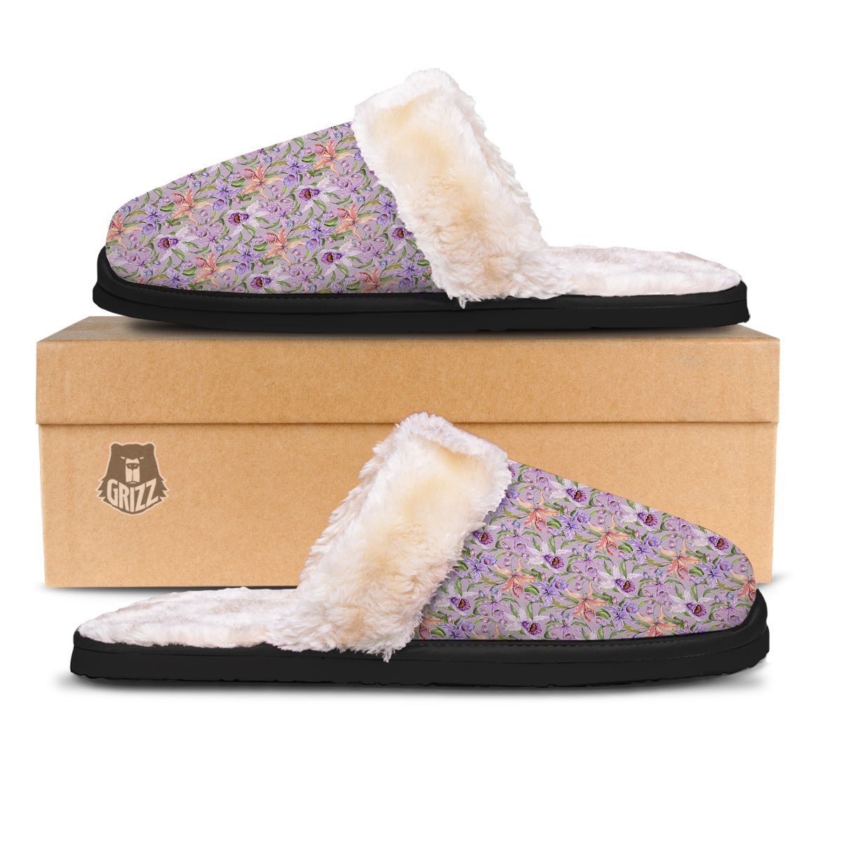 Cattleya Colorful Watercolor Print Slippers-grizzshop