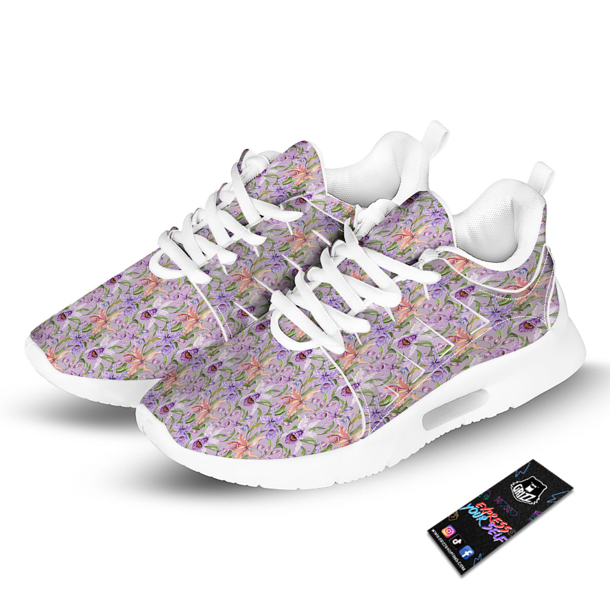 Cattleya Colorful Watercolor Print Tennis Shoes-grizzshop
