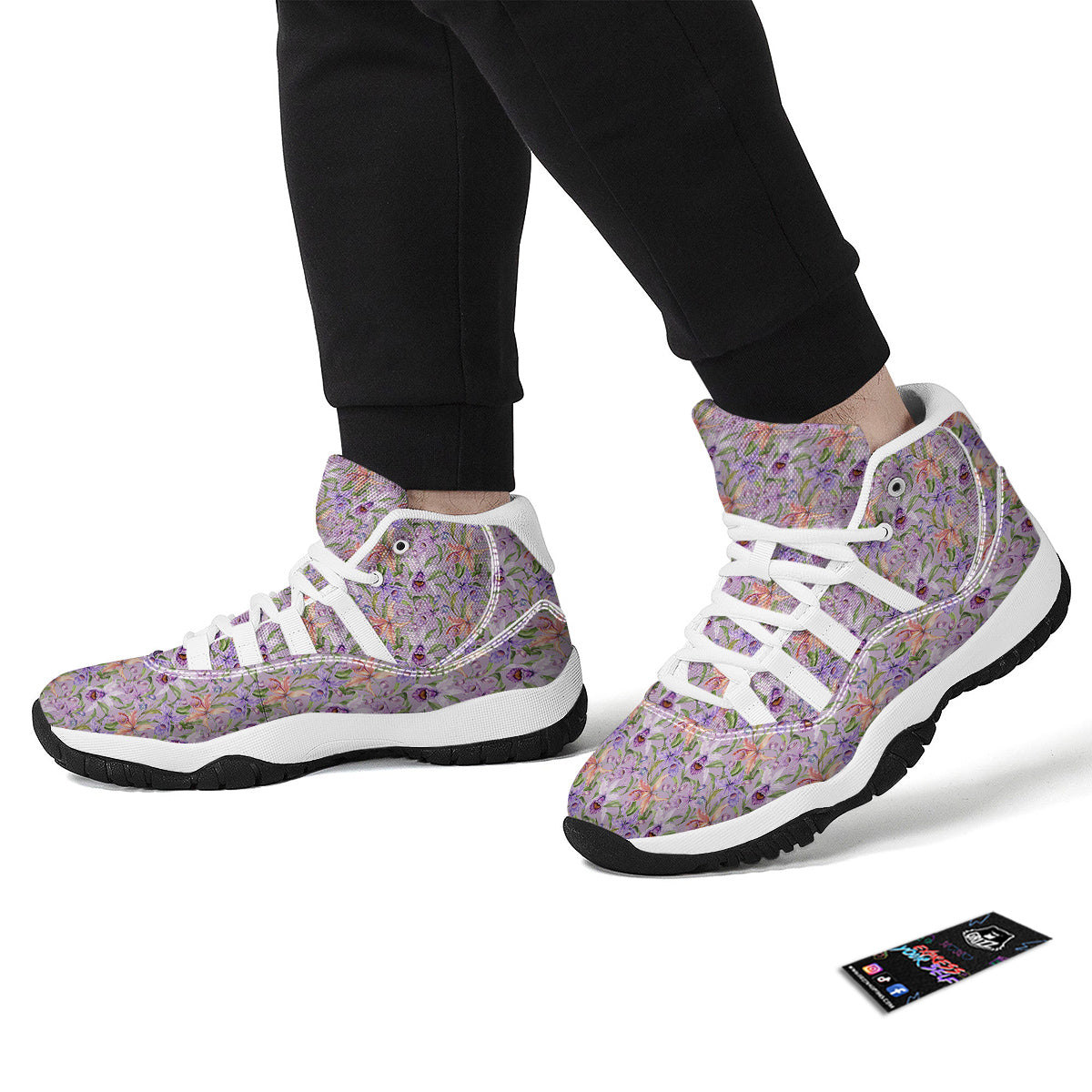 Cattleya Colorful Watercolor Print White Bball Shoes-grizzshop