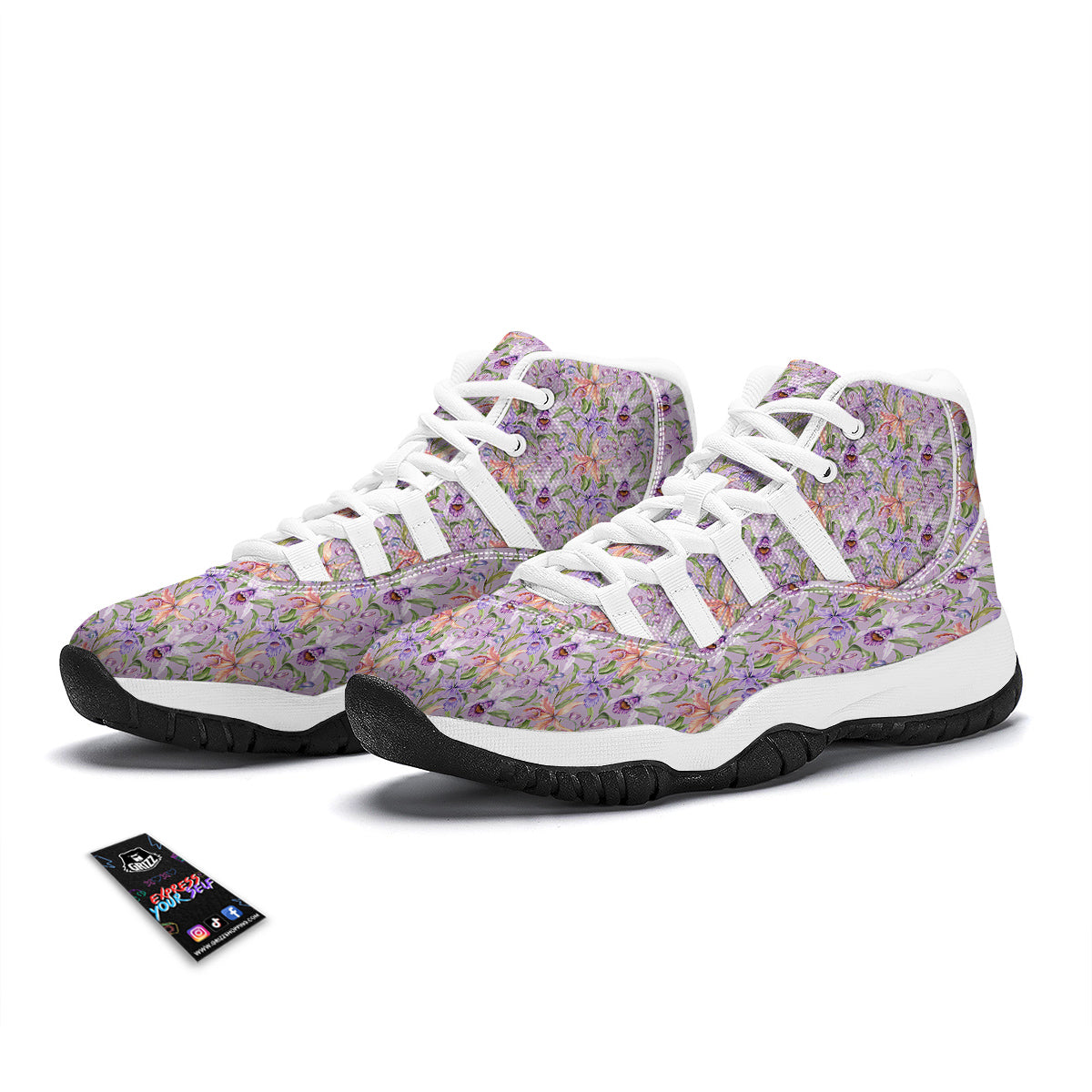 Cattleya Colorful Watercolor Print White Bball Shoes-grizzshop