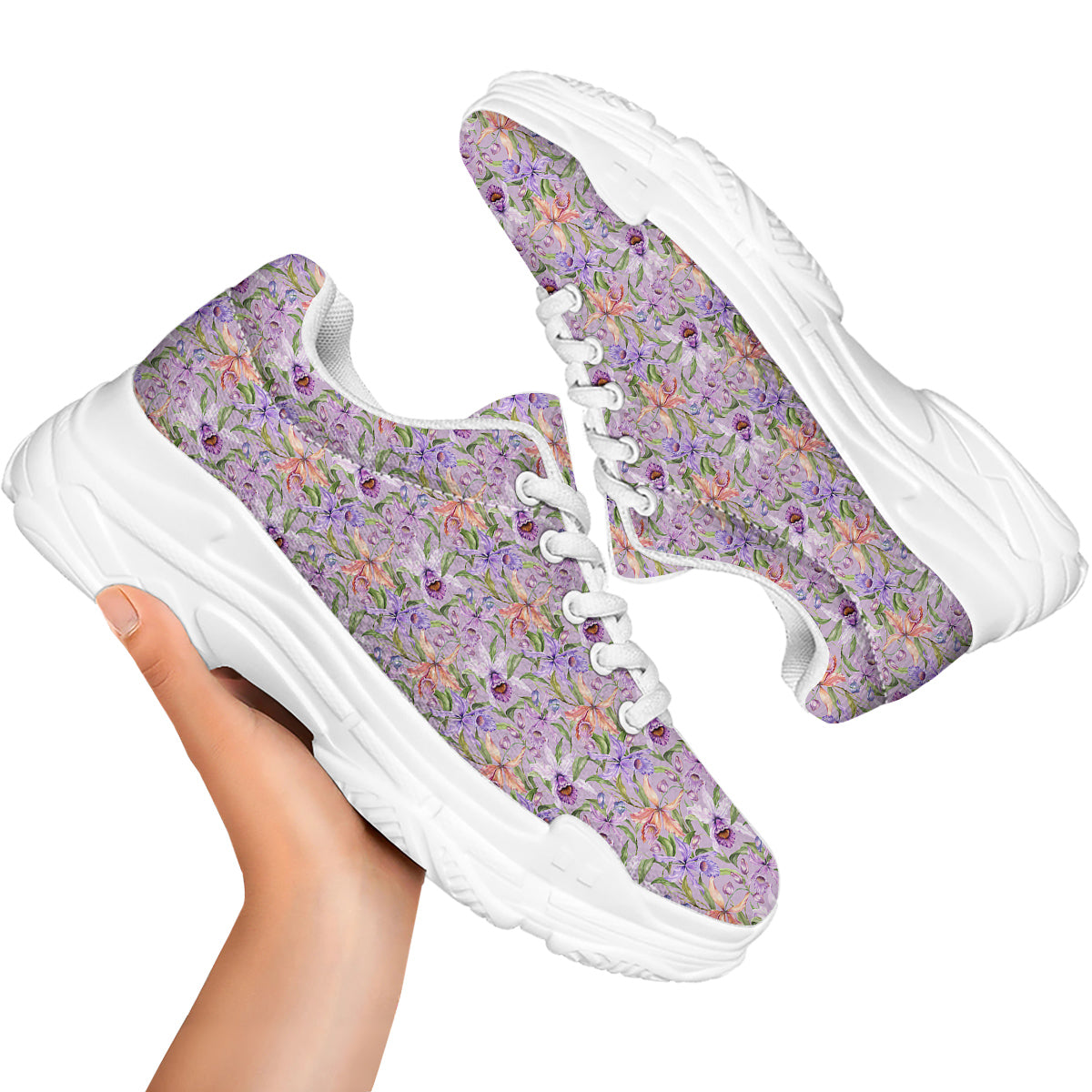 Cattleya Colorful Watercolor Print White Chunky Shoes-grizzshop