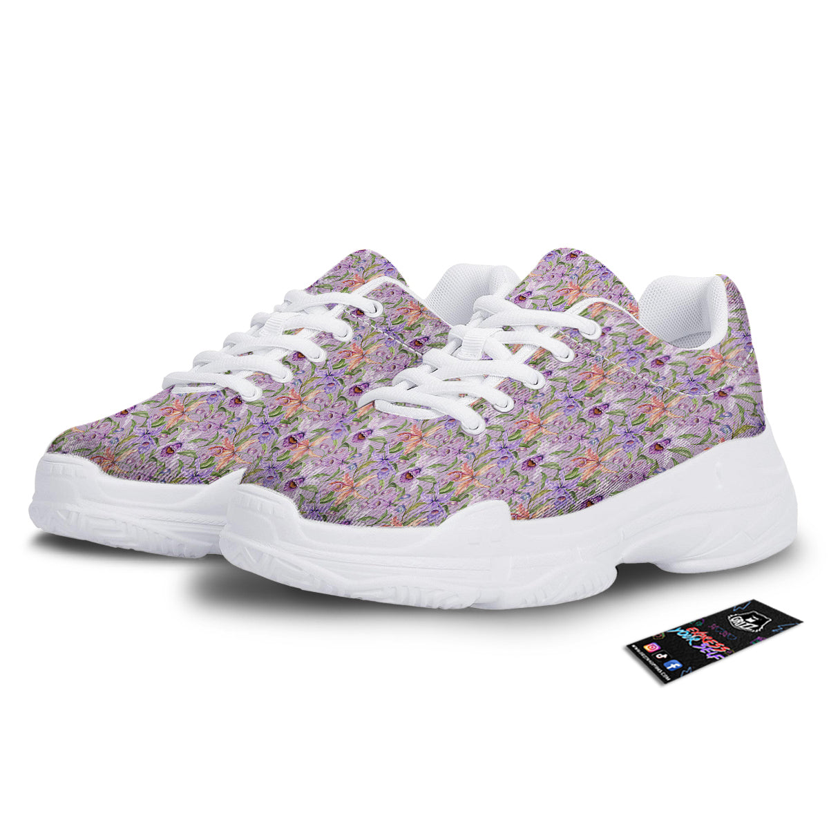 Cattleya Colorful Watercolor Print White Chunky Shoes-grizzshop