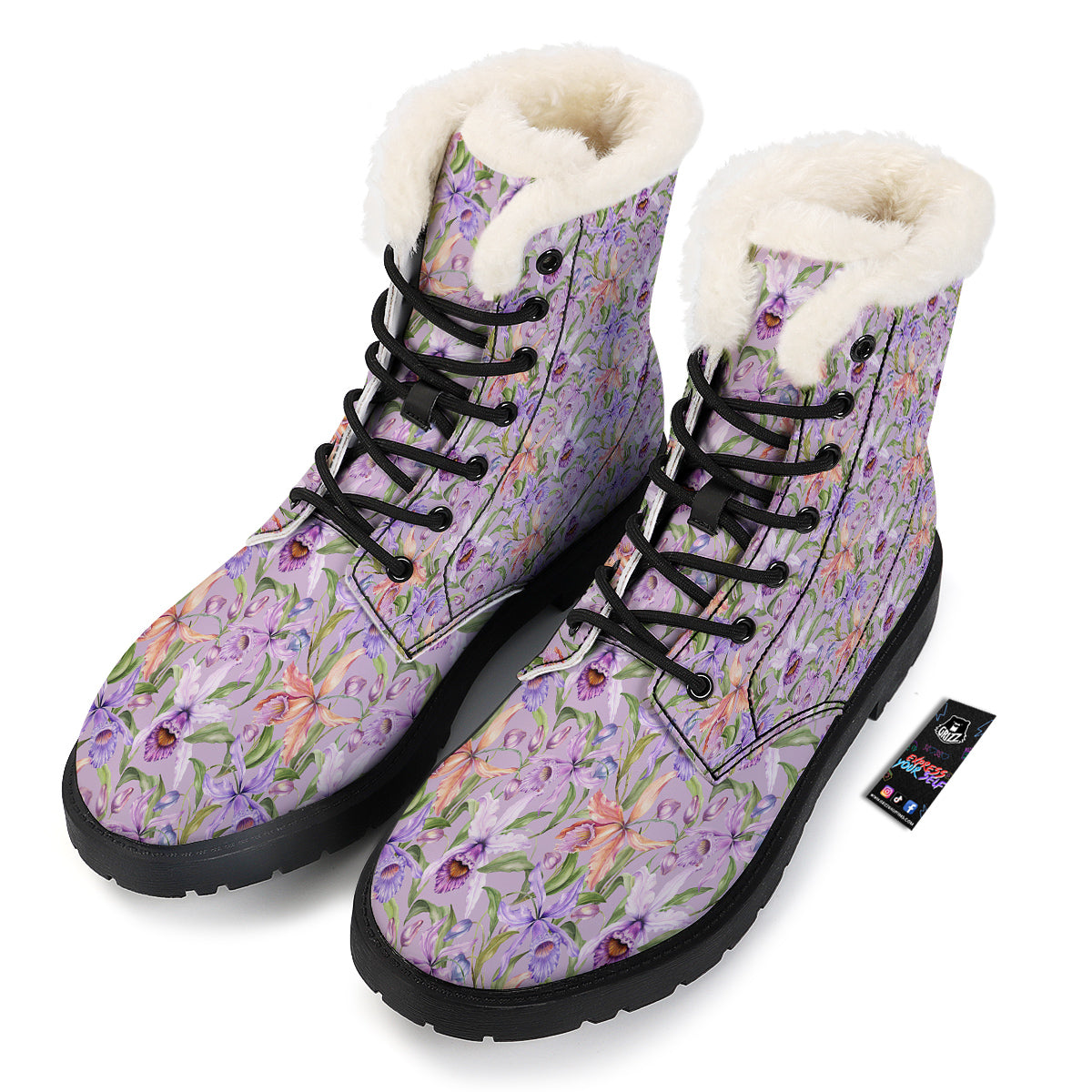 Cattleya Colorful Watercolor Print Winter Boots-grizzshop