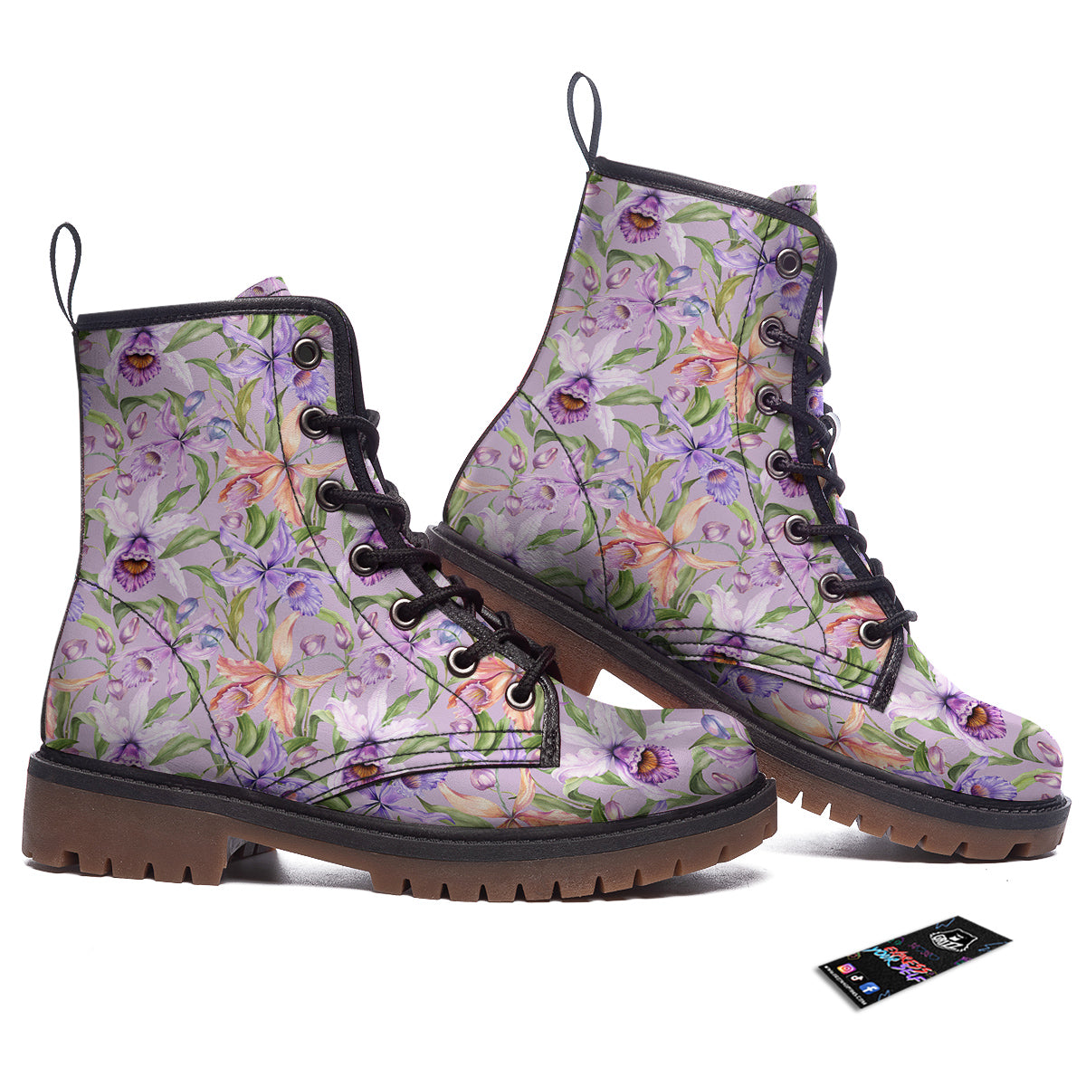 Cattleya Colorful Watercolor Print Work Boots-grizzshop