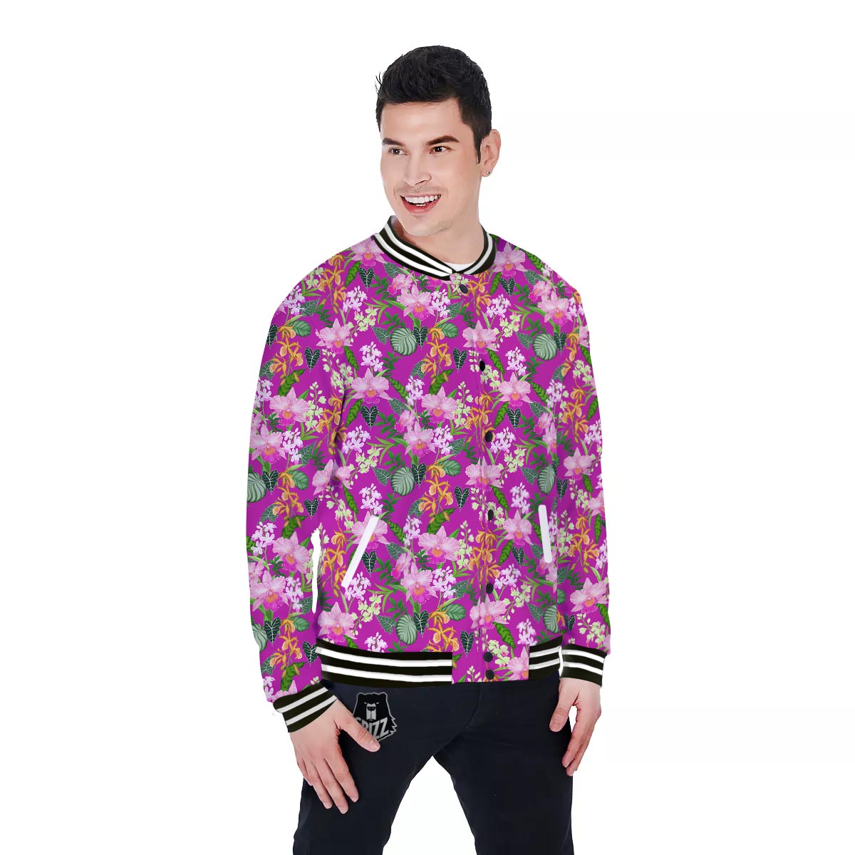 Cattleya Tropical Print Pattern Baseball Jacket-grizzshop