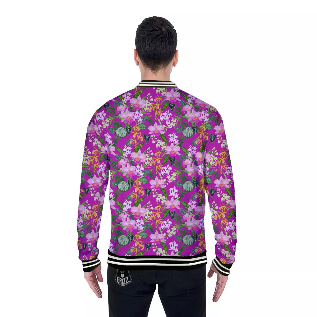 Cattleya Tropical Print Pattern Baseball Jacket-grizzshop
