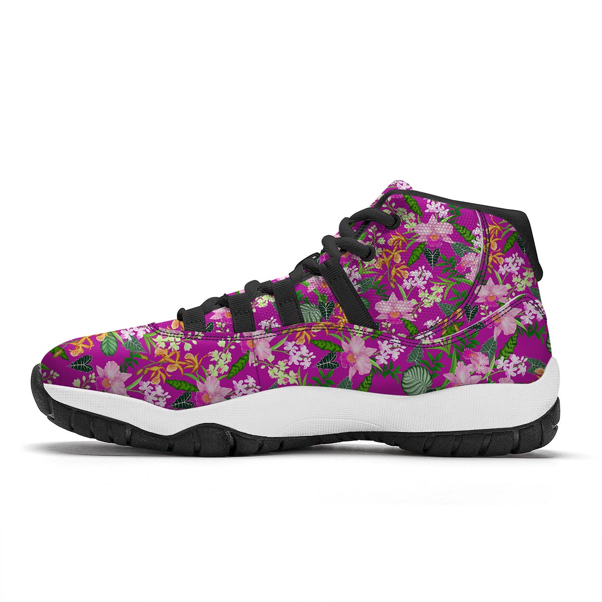 Cattleya Tropical Print Pattern Black Bball Shoes-grizzshop
