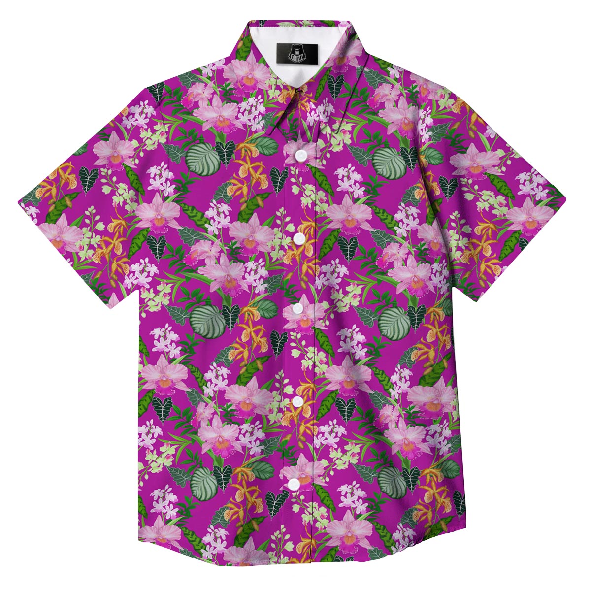 Cattleya Tropical Print Pattern Button Up Shirt-grizzshop