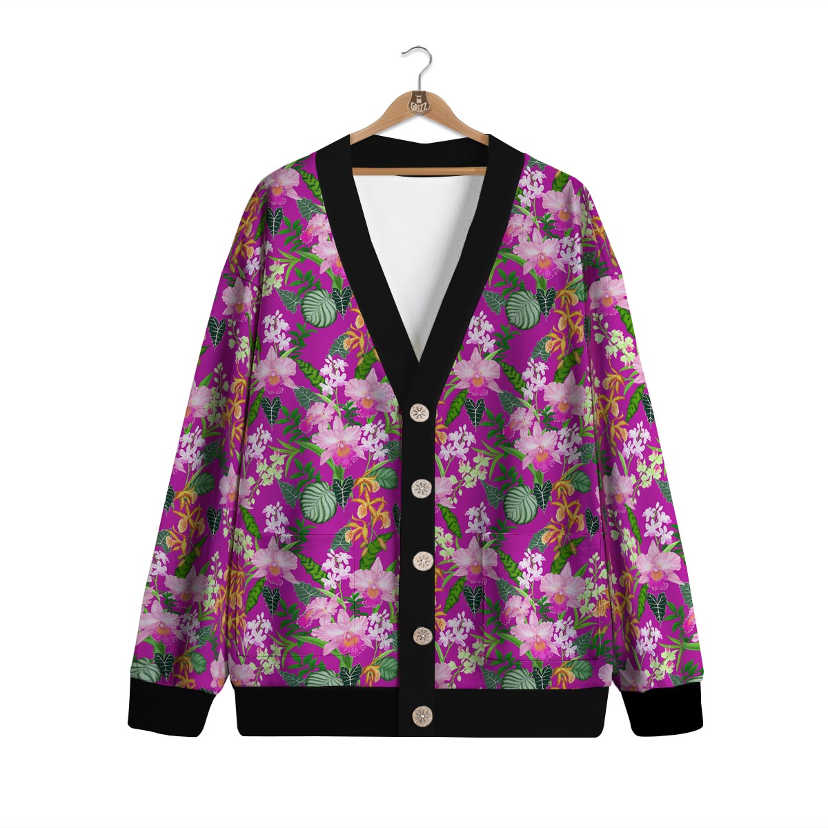 Cattleya Tropical Print Pattern Cardigan-grizzshop