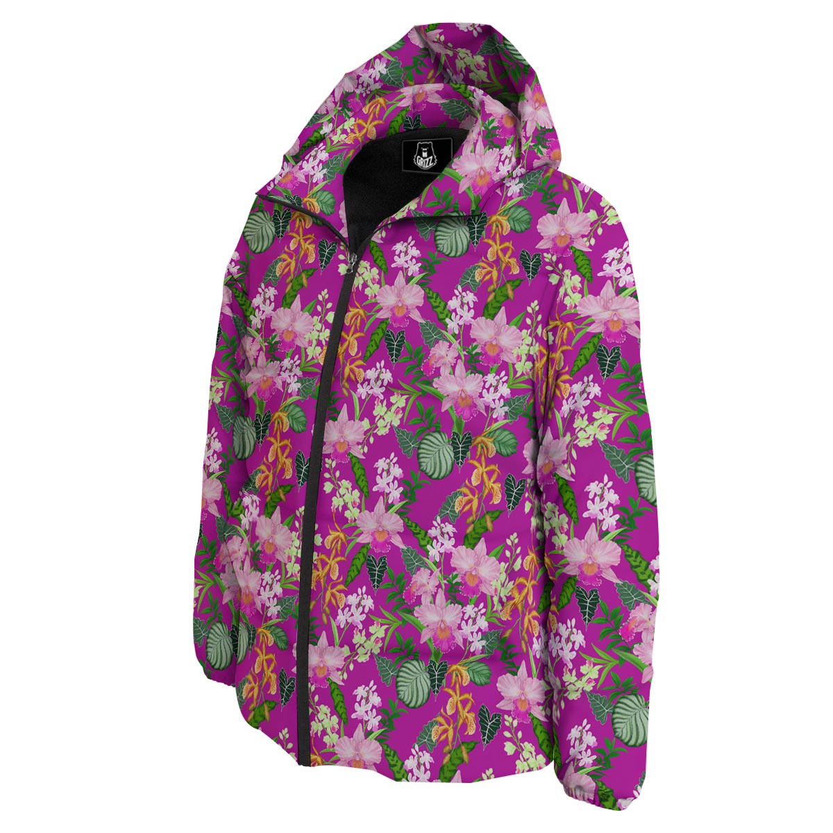 Cattleya Tropical Print Pattern Down Jacket-grizzshop