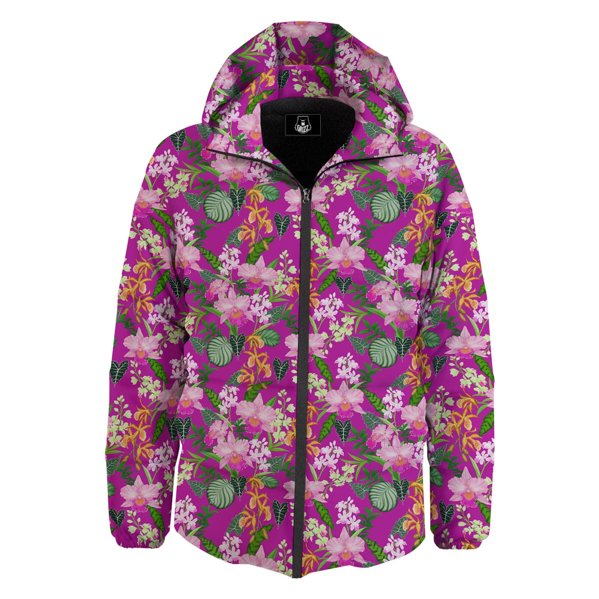 Cattleya Tropical Print Pattern Down Jacket-grizzshop