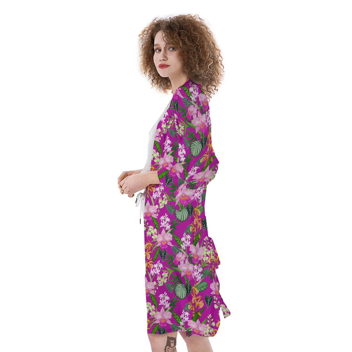 Cattleya Tropical Print Pattern Kimono-grizzshop