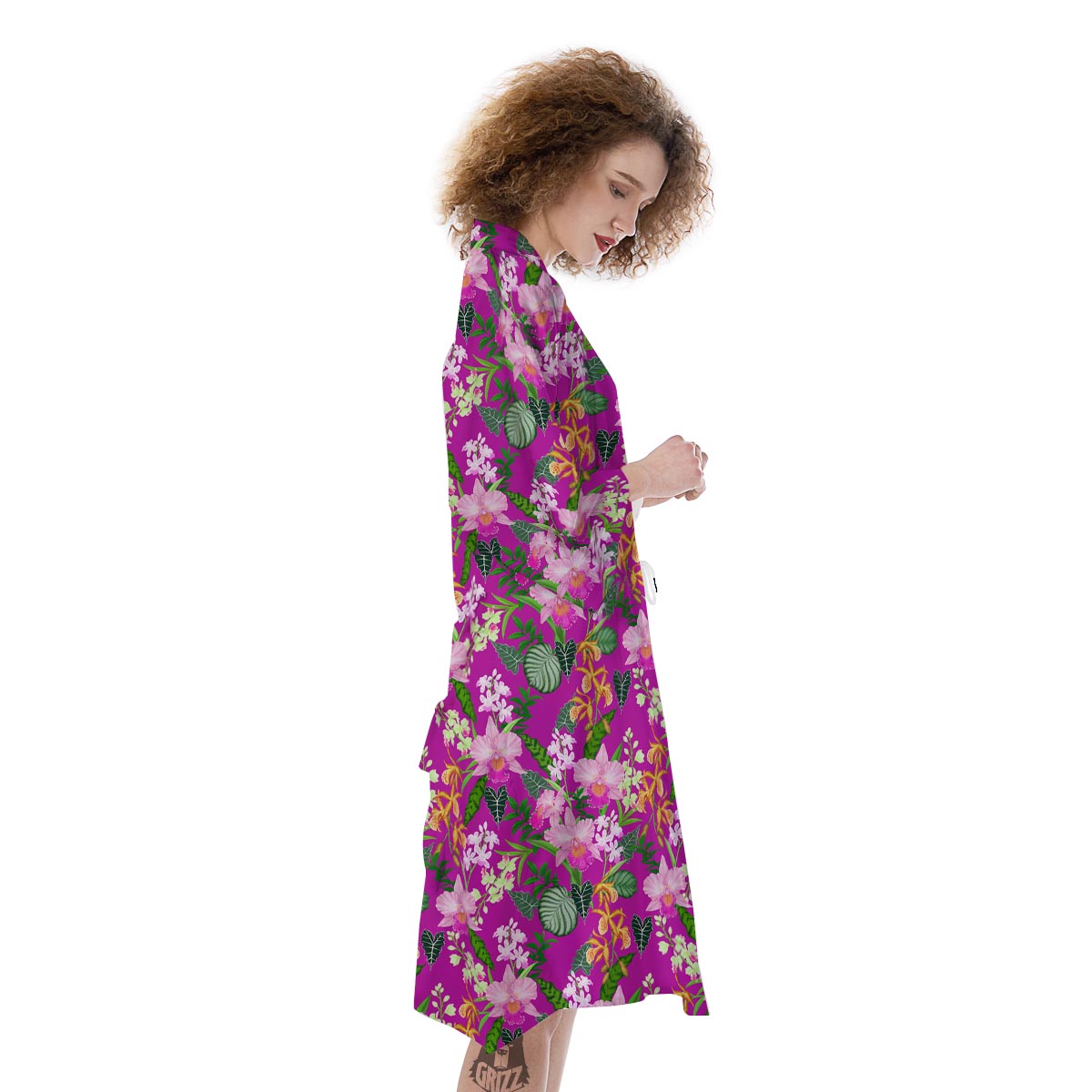 Cattleya Tropical Print Pattern Kimono-grizzshop