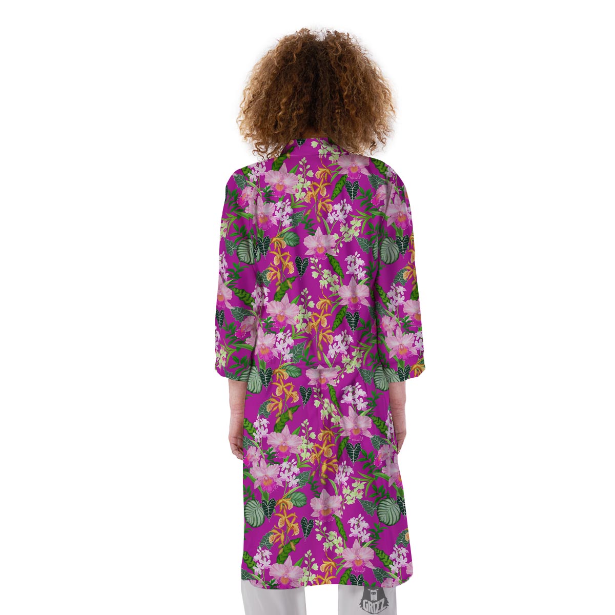 Cattleya Tropical Print Pattern Kimono-grizzshop