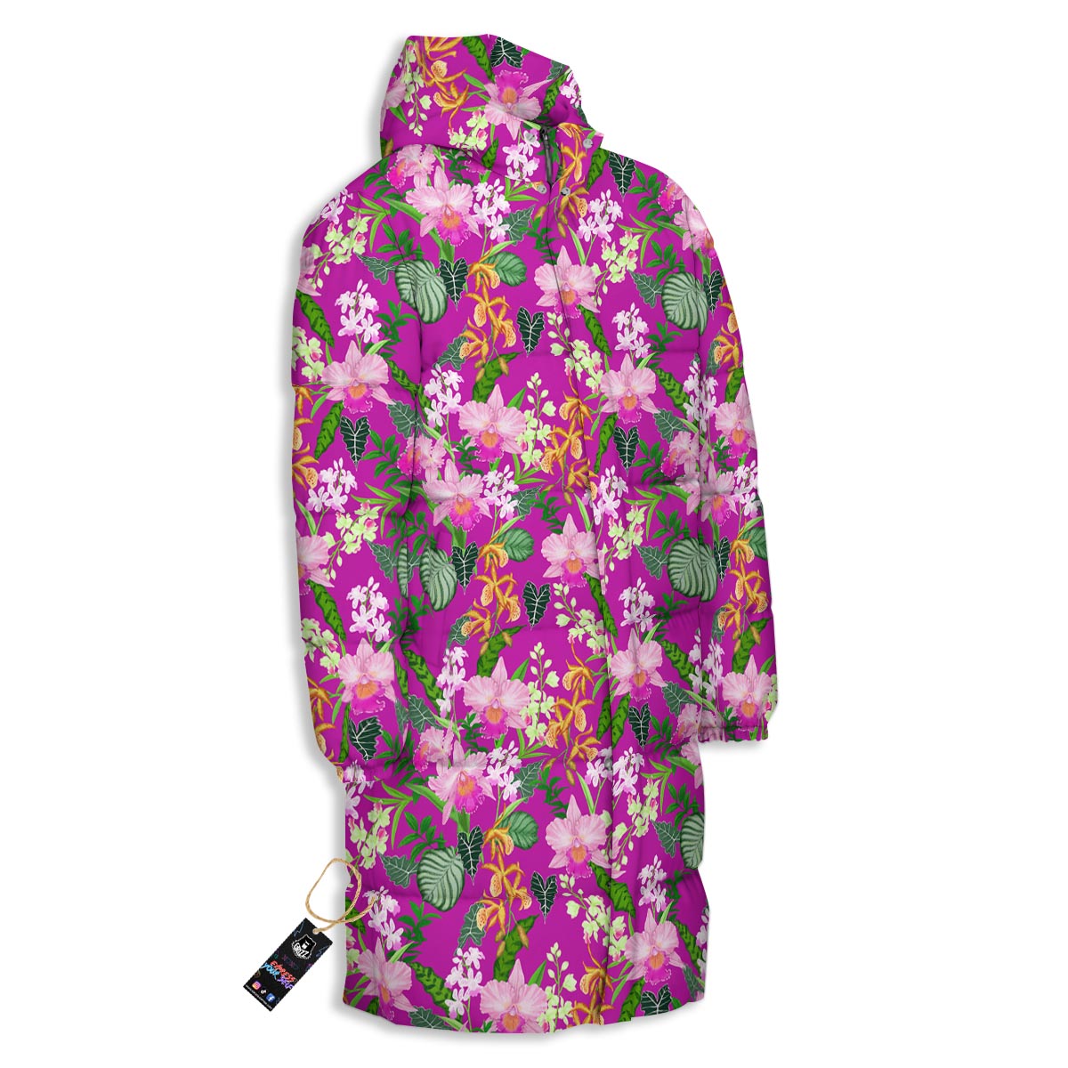 Cattleya Tropical Print Pattern Long Down Jacket-grizzshop
