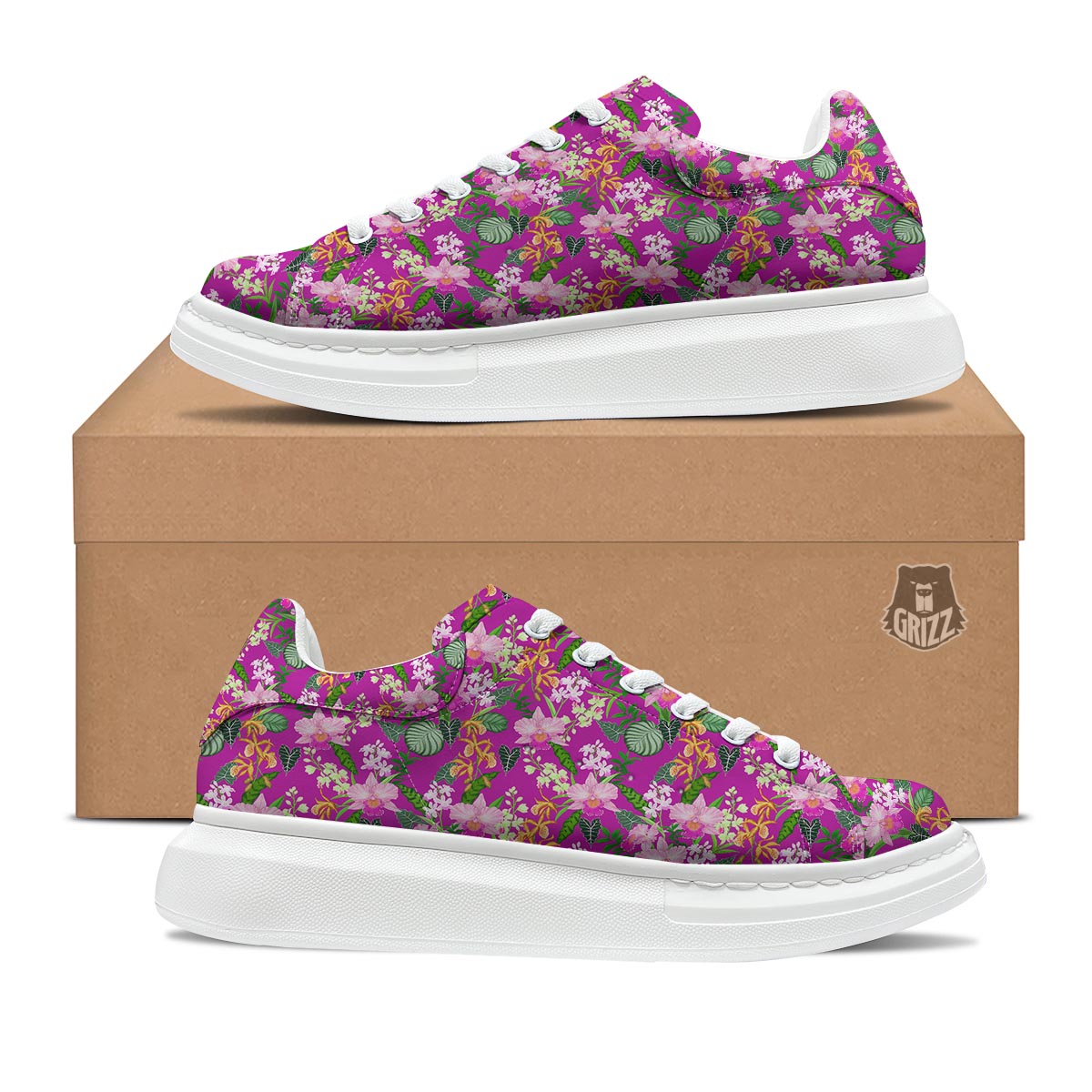 Cattleya Tropical Print Pattern Platform Shoes-grizzshop