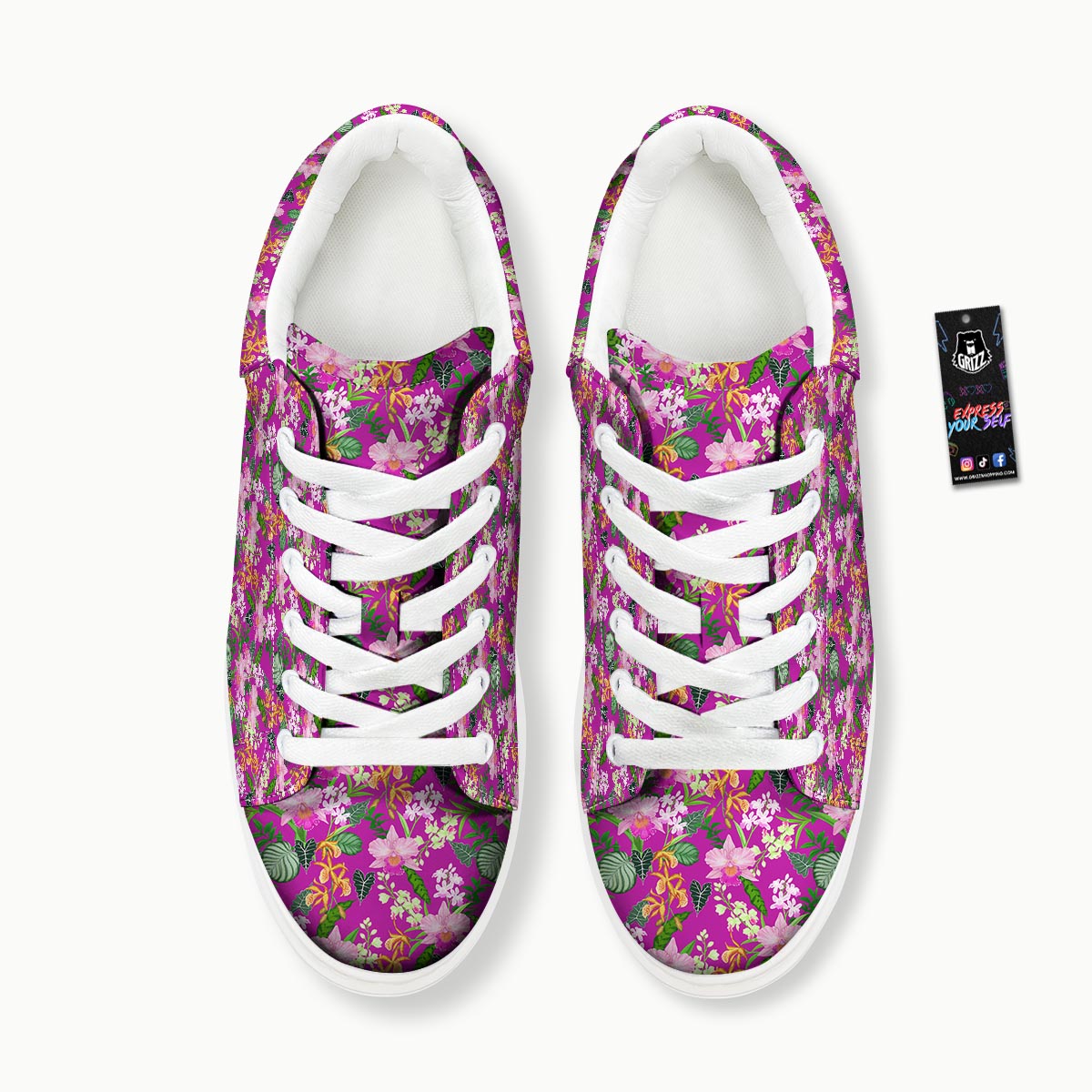 Cattleya Tropical Print Pattern Platform Shoes-grizzshop