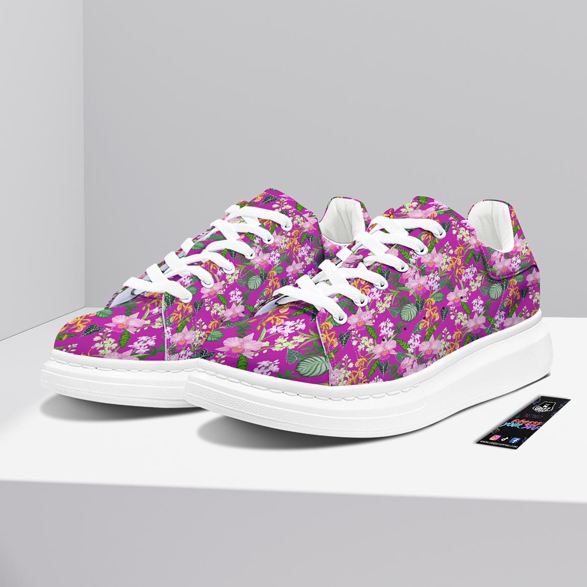 Cattleya Tropical Print Pattern Platform Shoes-grizzshop