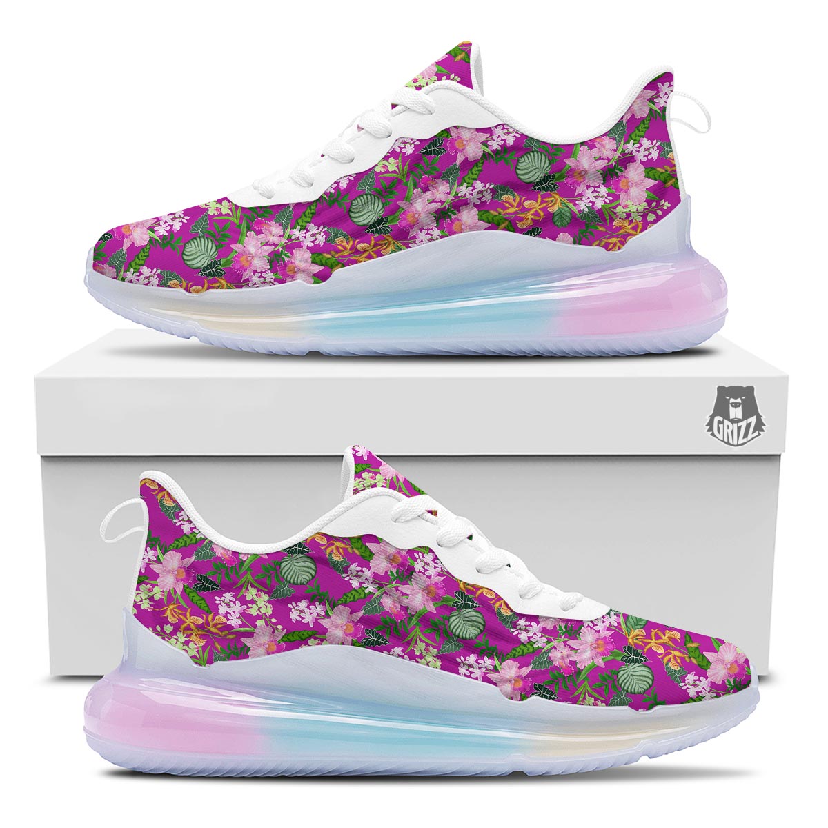 Cattleya Tropical Print Pattern Running Sneakers-grizzshop