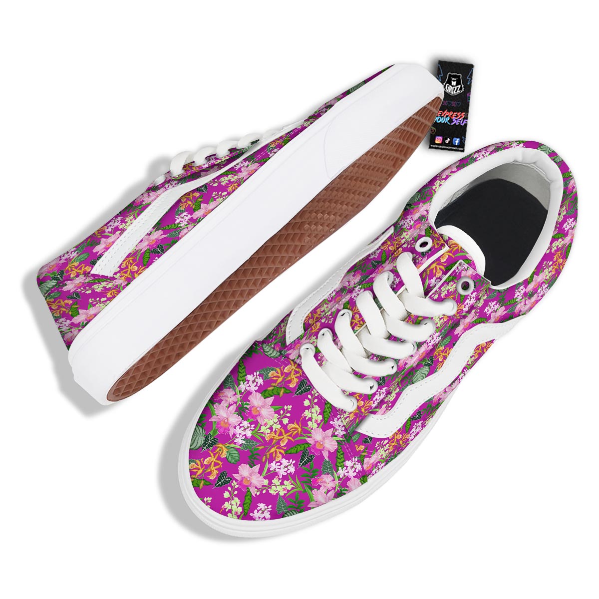 Cattleya Tropical Print Pattern Skate Shoes-grizzshop