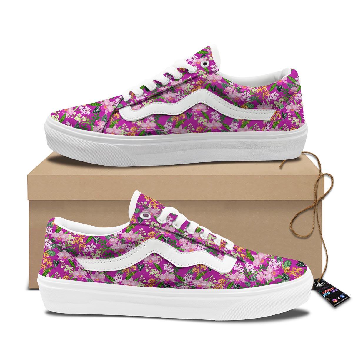 Cattleya Tropical Print Pattern Skate Shoes-grizzshop