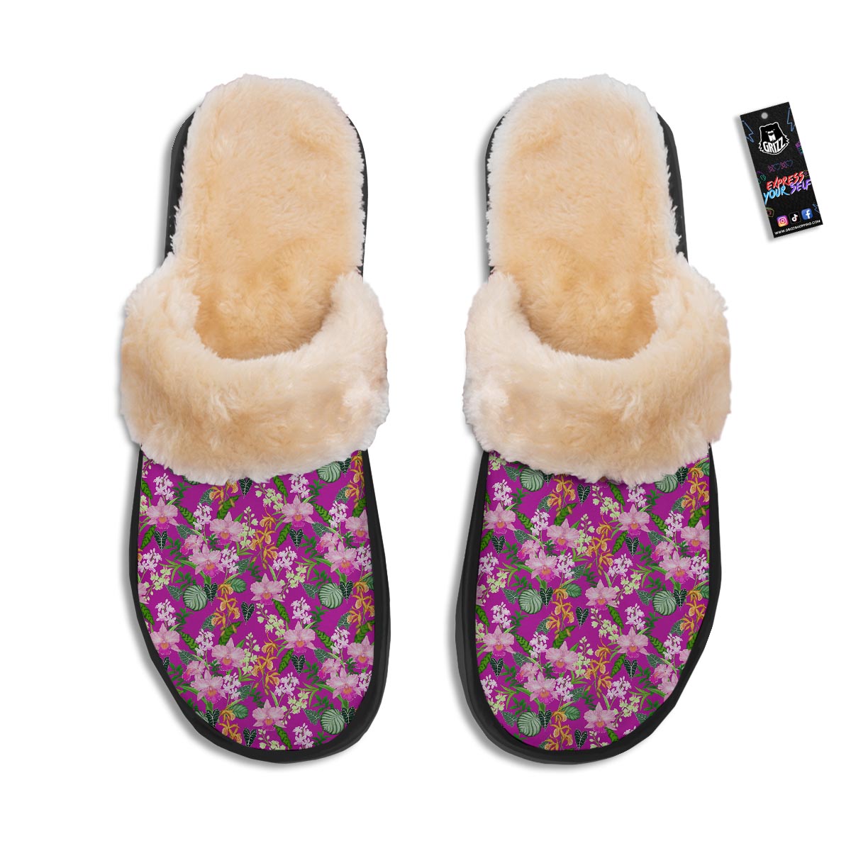 Cattleya Tropical Print Pattern Slippers-grizzshop
