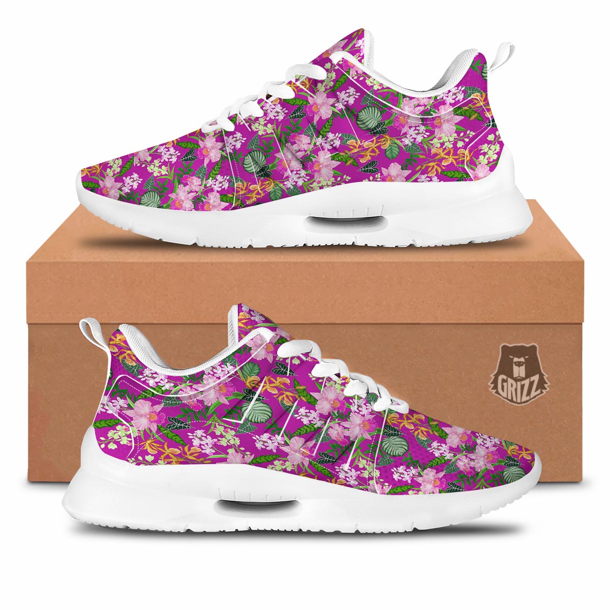 Cattleya Tropical Print Pattern Tennis Shoes-grizzshop