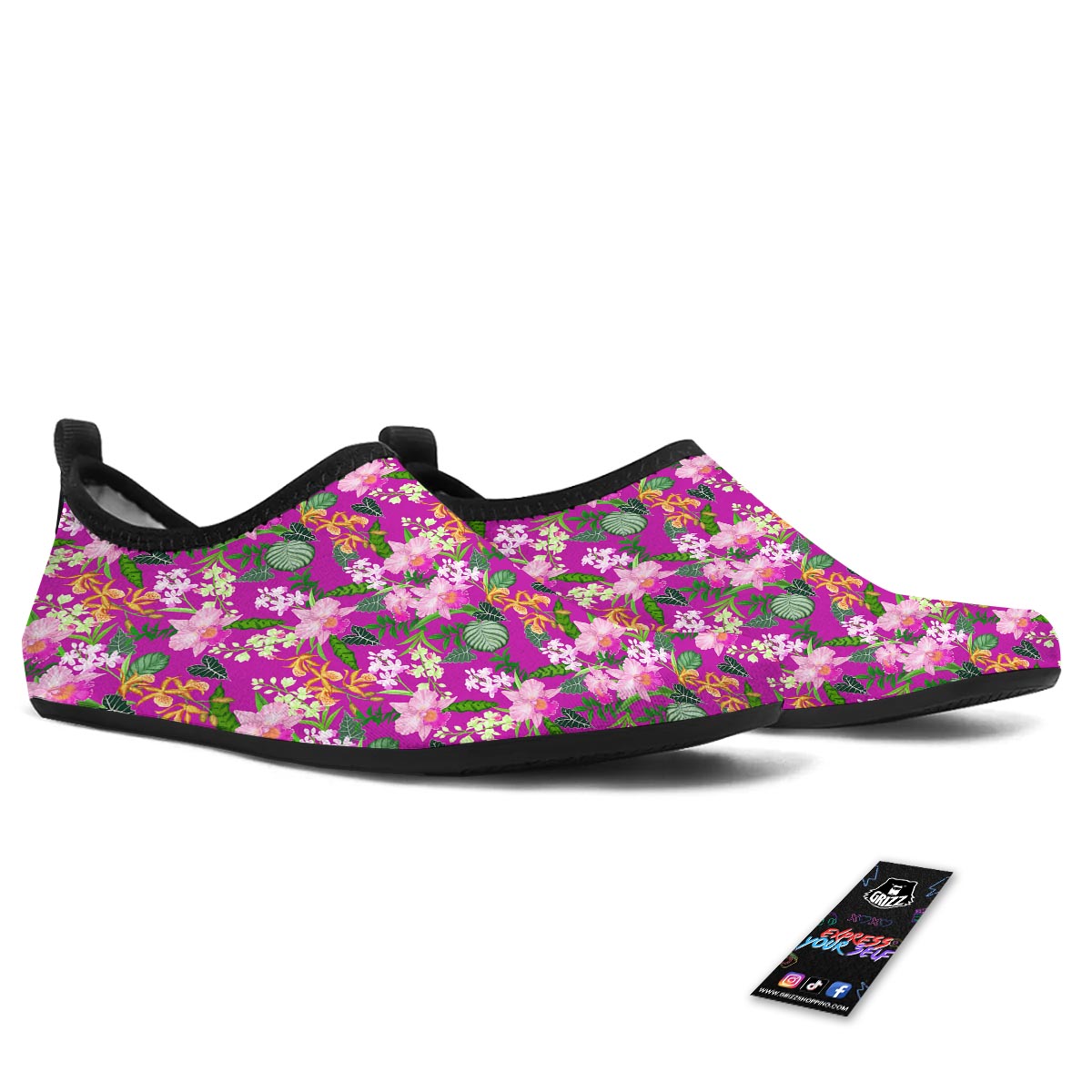 Cattleya Tropical Print Pattern Water Shoes-grizzshop
