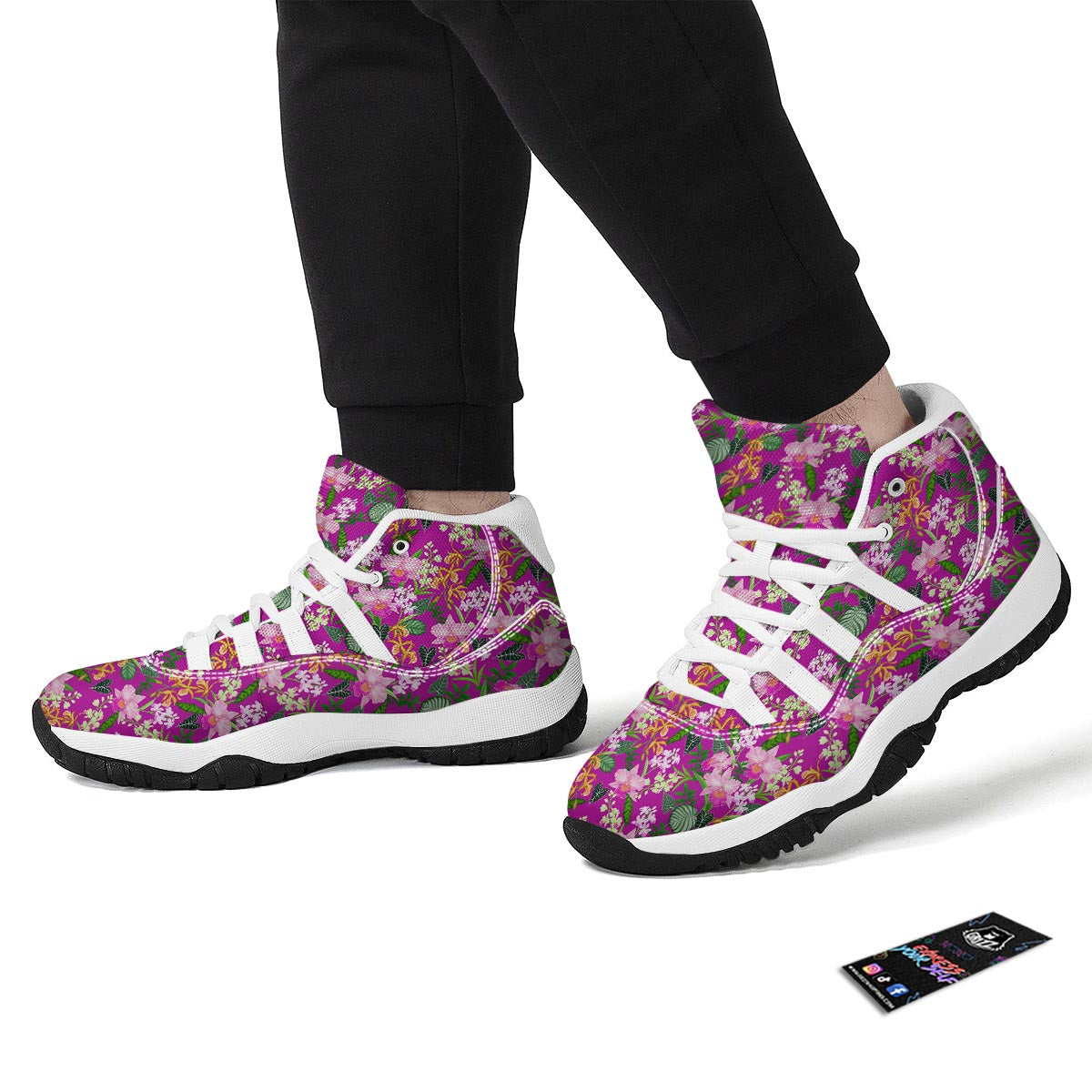 Cattleya Tropical Print Pattern White Bball Shoes-grizzshop