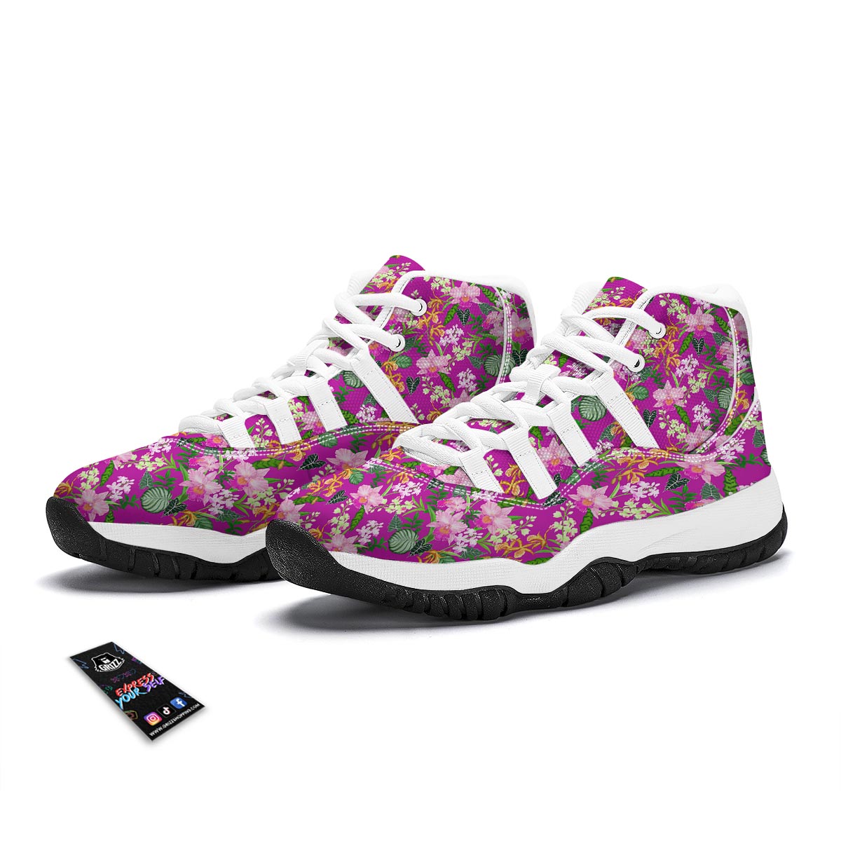 Cattleya Tropical Print Pattern White Bball Shoes-grizzshop