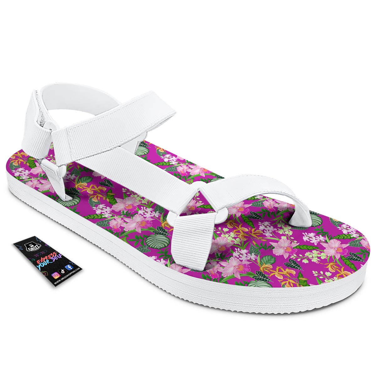 Cattleya Tropical Print Pattern White Open Toe Sandals-grizzshop