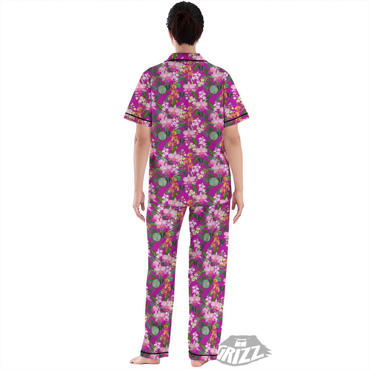 Cattleya Tropical Print Pattern Women's Pajamas Set-grizzshop