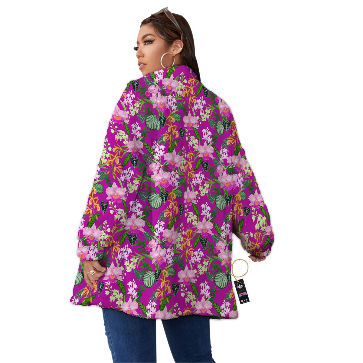 Cattleya Tropical Print Pattern Women's Sherpa Jacket-grizzshop