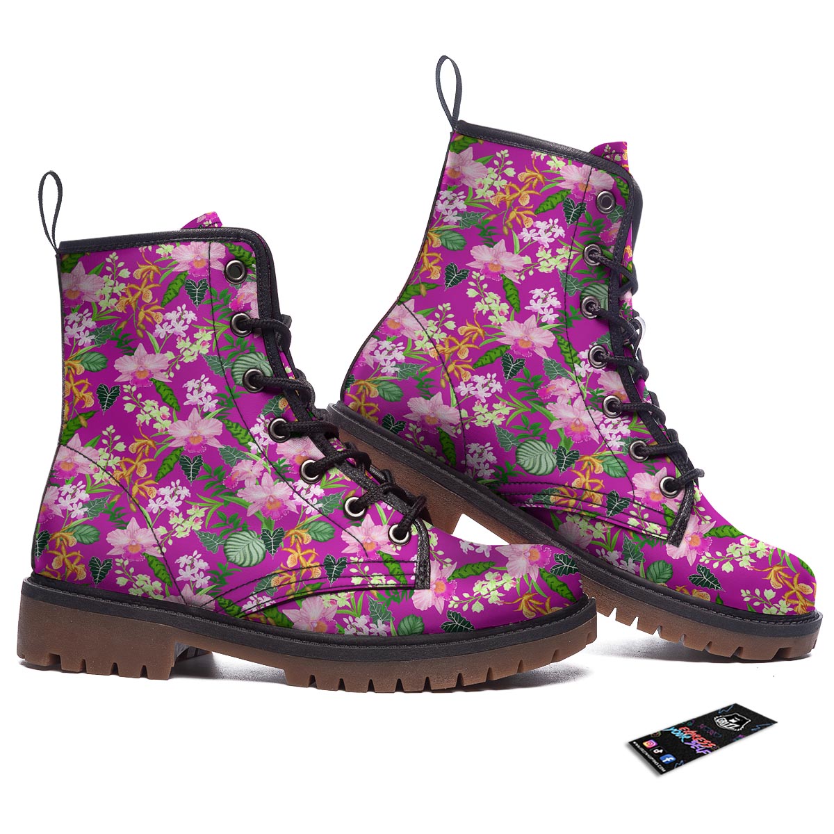 Cattleya Tropical Print Pattern Work Boots-grizzshop