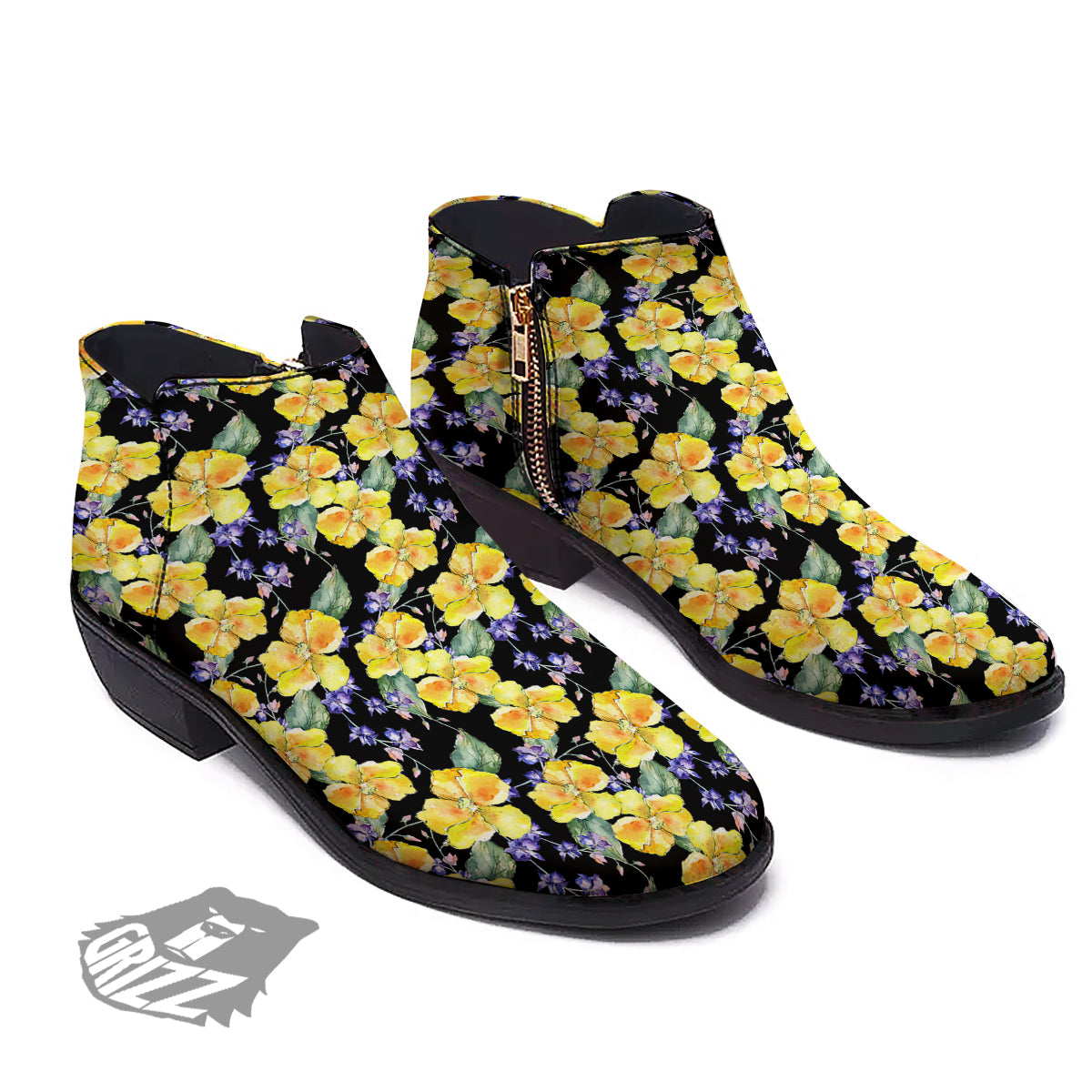 Cattleya Watercolor Print Pattern Ankle Boots-grizzshop