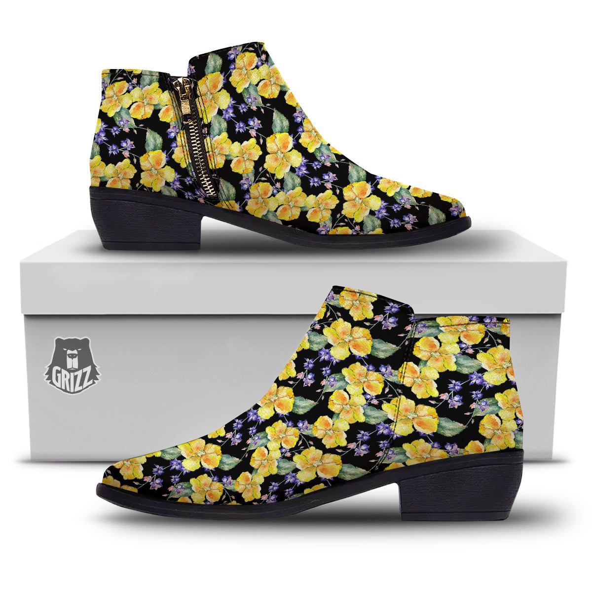 Cattleya Watercolor Print Pattern Ankle Boots-grizzshop
